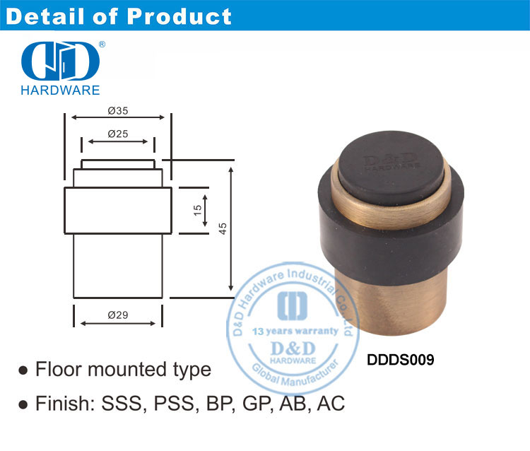 Zinc Alloy Door Stopper Rolha de porta em liga de zinco