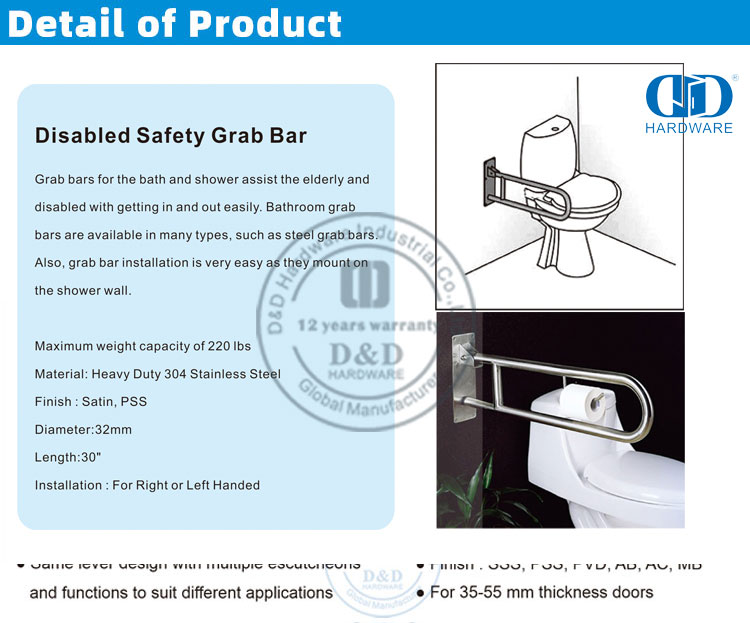 Disabled Safety Grab Bar Barra de apoio de segurança para deficientes