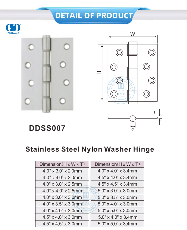 Nylon Washer Door Hinge Dobradiça de porta com arruela de nylon