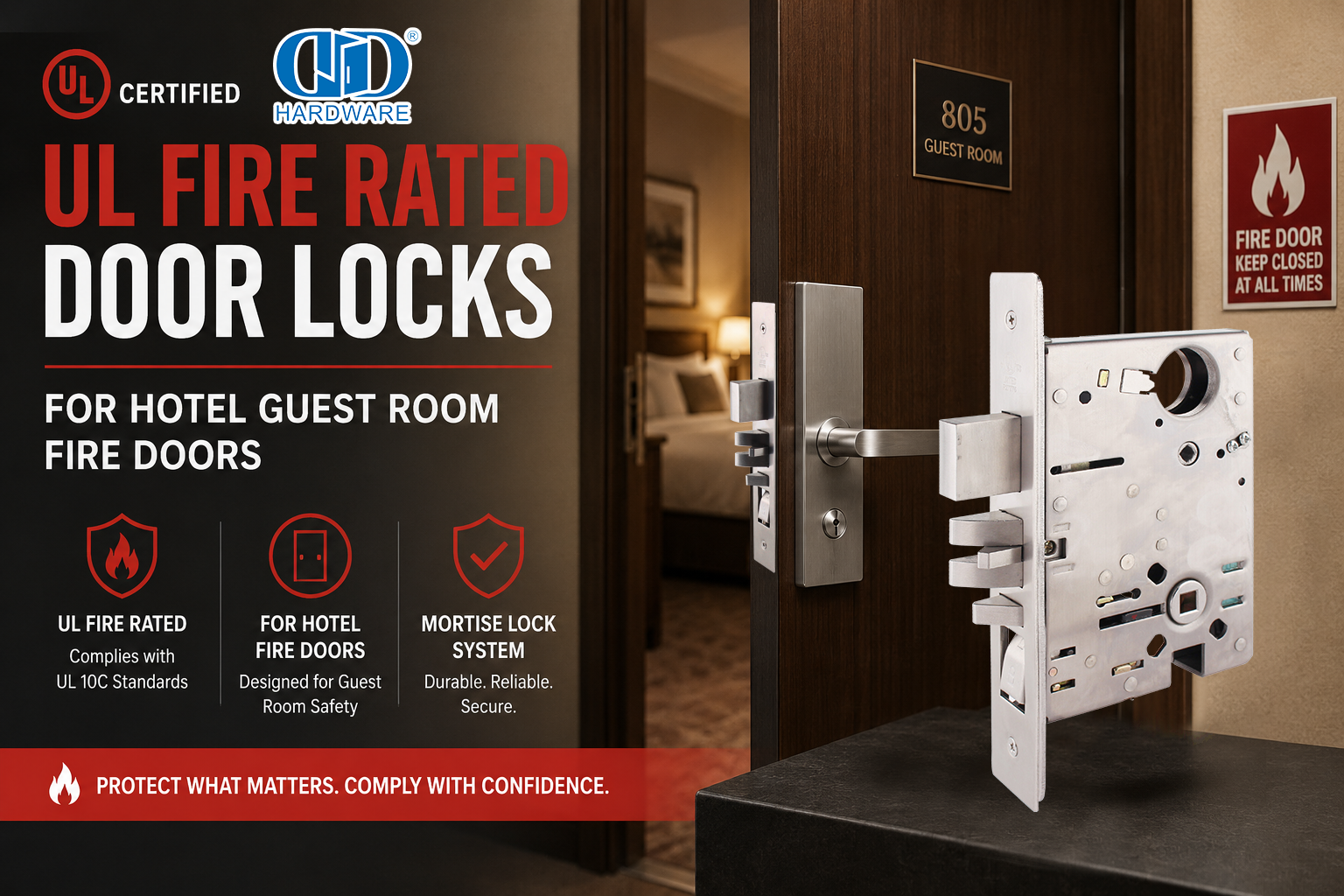 UL Fire Rated Door Locks for Hotel Guest Room Fire Doors Fechaduras de porta com classificação de fogo UL para portas corta-fogo de quartos de hotel