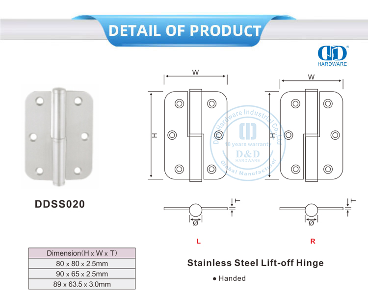 Lift-off Door Hinge Dobradiça de porta removível