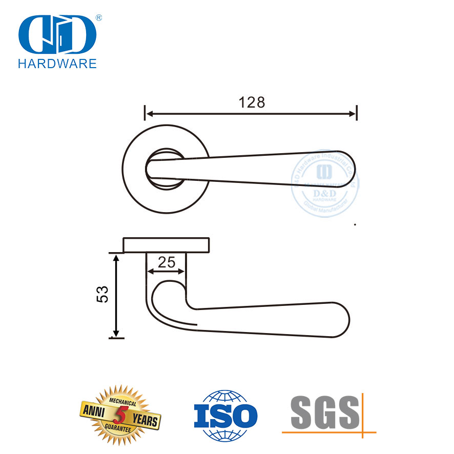 Maçaneta de porta com alavanca sólida de hardware universal durável Euro Lock-DDSH052-SSS