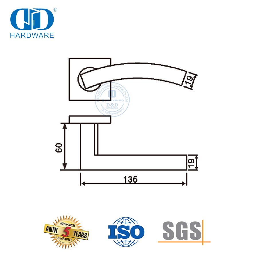 Hardware de porta arquitetônica em aço inoxidável em formato de arco com alavanca oca-DDTH045-SSS