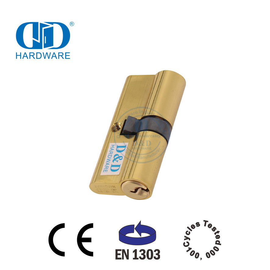 Cilindro de fechadura com chave dupla de latão polido EN 1303 para porta de madeira-DDLC003-60mm-PB