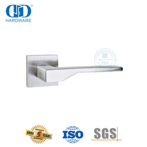 Maçaneta de porta com alavanca sólida para construção de apartamentos com roseta quadrada de aço inoxidável-DDSH048-SSS