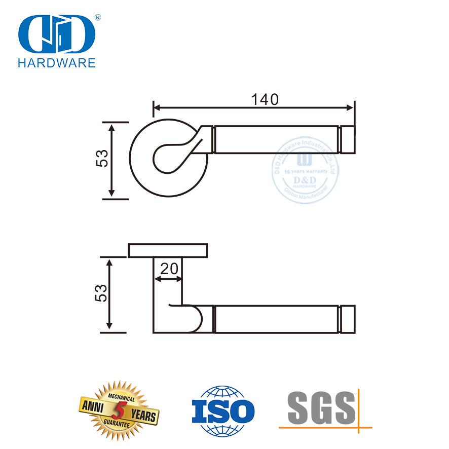 Alça de alavanca sólida de aço inoxidável 304 luxuosa para porta de vidro de chuveiro-DDSH047-SSS