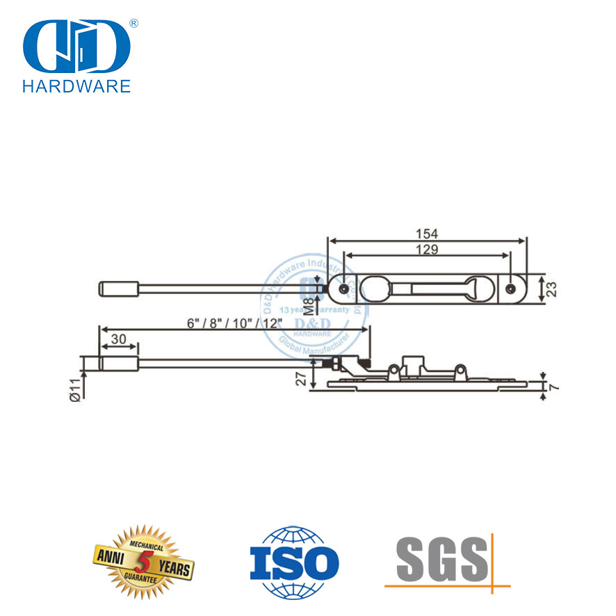 Parafuso embutido de canto redondo ajustável em liga de zinco para porta de metal-DDDB018-B-SN