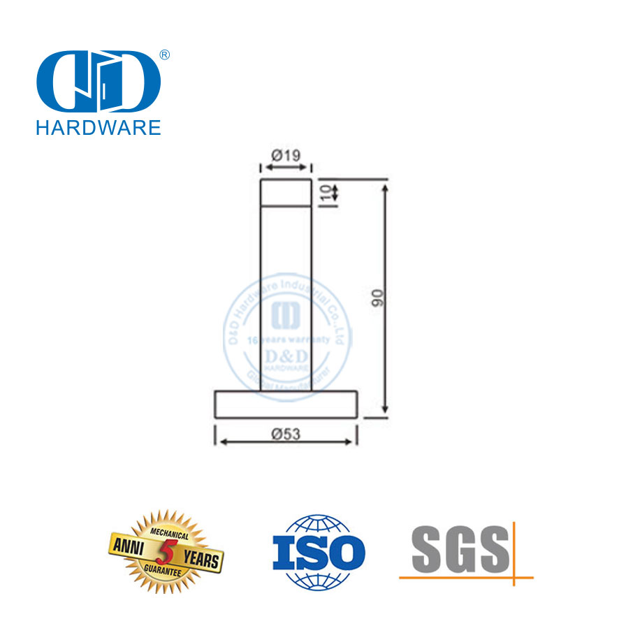 Rolha de porta em forma de T de aço inoxidável para banheiro público-DDDS016-SSS