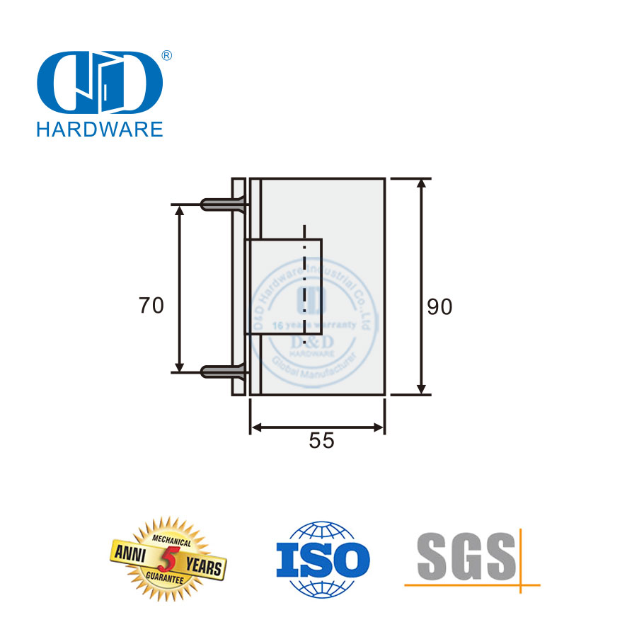 Dobradiça de porta de chuveiro de vidro de aço inoxidável para banheiro-DDGH001