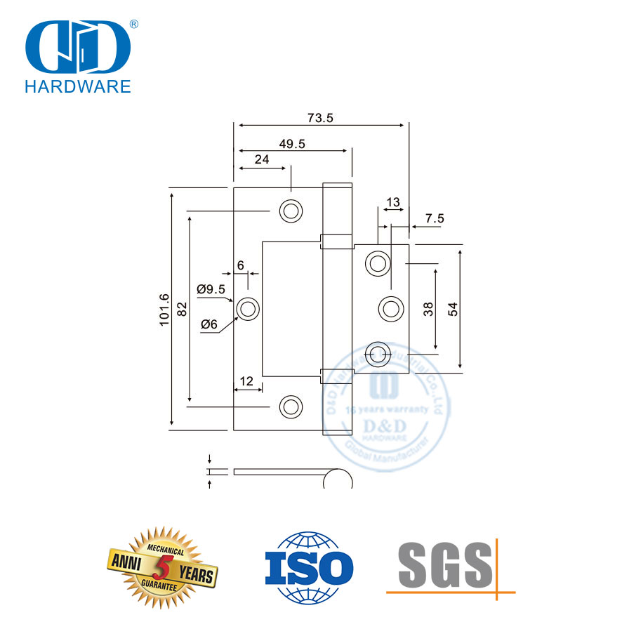 Dobradiça nivelada de aço inoxidável com ferragem de porta principal de alta qualidade-DDSS027-B