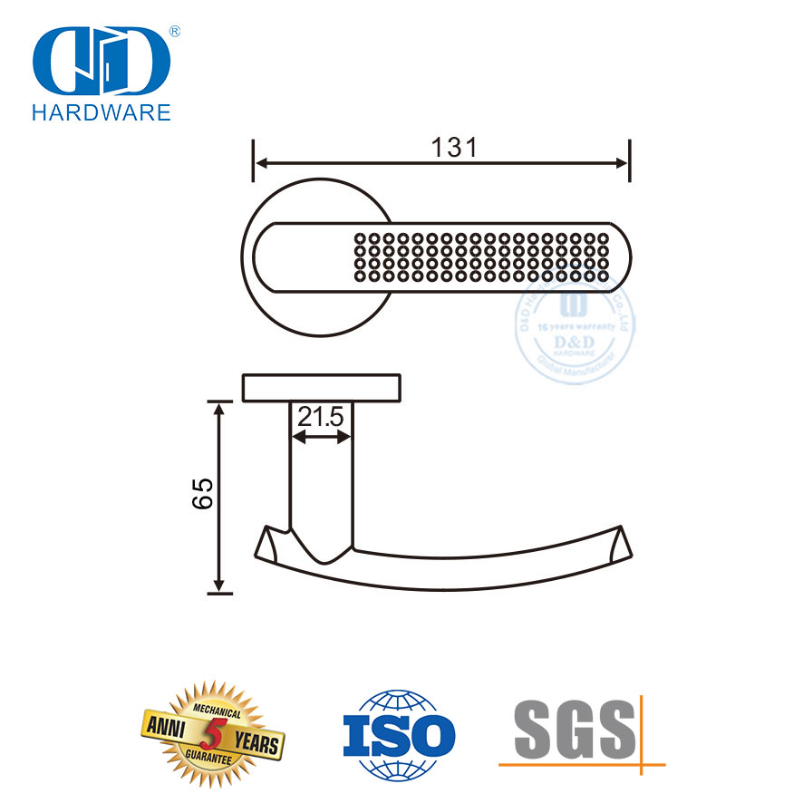 Alça de alavanca sólida simples e moderna de aço inoxidável com poços para antiderrapante-DDSH051-SSS