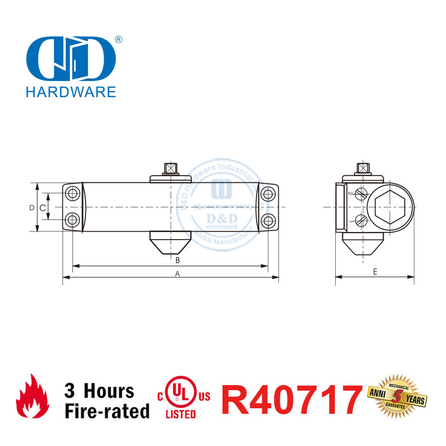 Venda quente para serviço pesado 80-120KG 1250mm CE UL 10C listado fecho de porta com classificação de fogo com verificação traseira-DDDC040