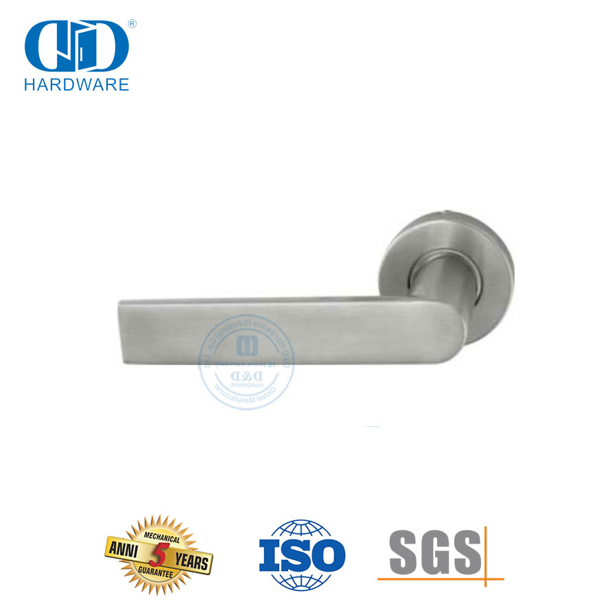 Maçaneta de porta com alavanca de aço inoxidável 304 de curvatura única em roseta redonda-DDTH043-SSS