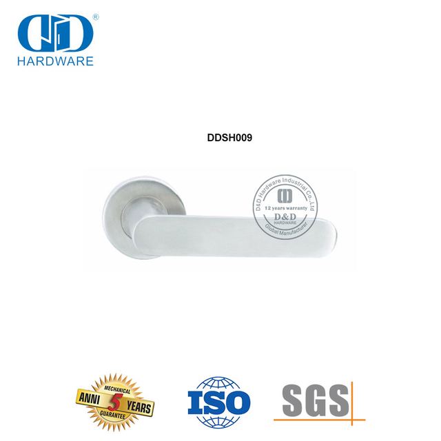 Maçaneta de alavanca sólida para fechadura de porta de quarto em roseta redonda-DDSH009-SSS