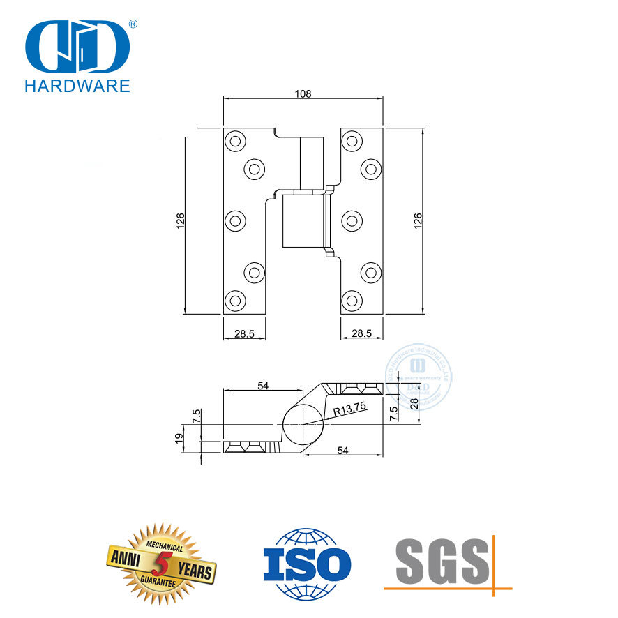  Dobradiça de porta giratória intermediária de aço inoxidável 304 para edifícios residenciais-DDSS069