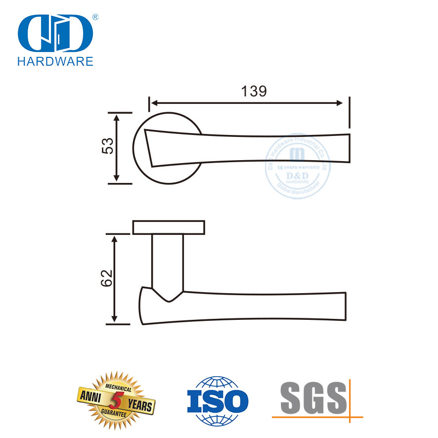 Maçaneta da porta dianteira sólida de aço inoxidável de boa qualidade com design clássico-DDSH045-SSS