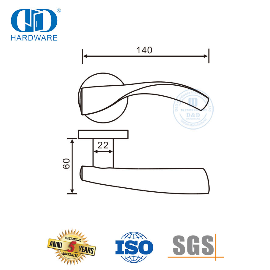 Tipo de onda Design simplificado em aço inoxidável 304 Maçaneta de porta sólida-DDSH049-SSS