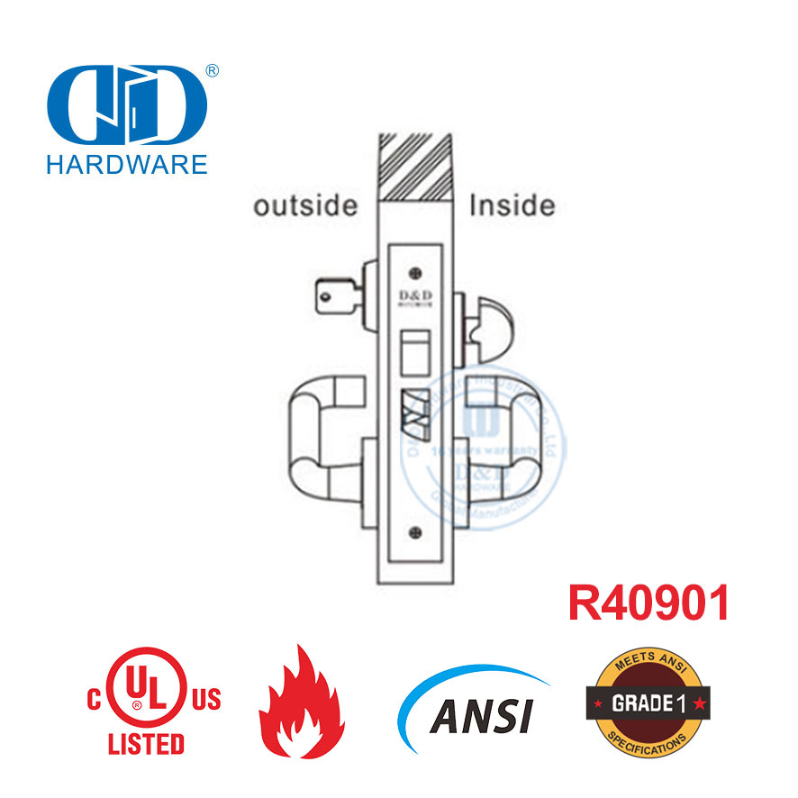 Conjunto de fechadura de encaixe para porta de saída de hardware com classificação UL ANSI para dormitório-DDAL13