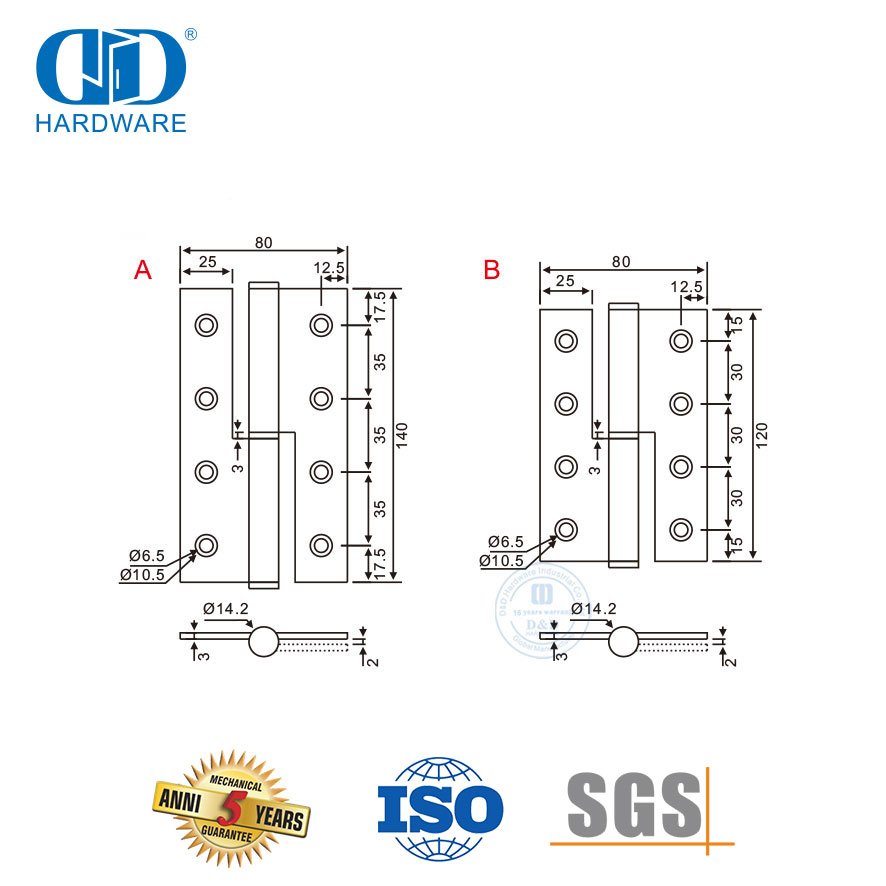 Para ferragens de porta de metal Dobradiça nivelada de aço inoxidável de alta qualidade-DDSS028-B