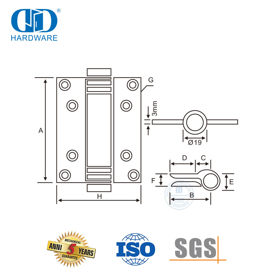 Dobradiça de mola de ação única de aço inoxidável para ferragens da porta principal-DDSS037