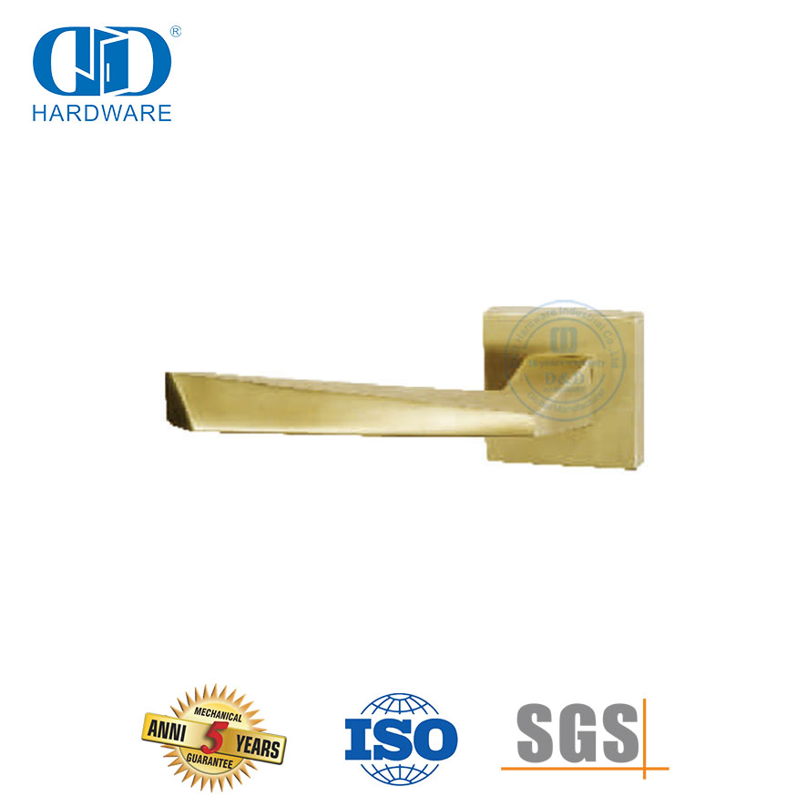 Maçaneta de porta sólida tubular triangular de aço inoxidável com acabamento em latão acetinado-DDSH056-SB