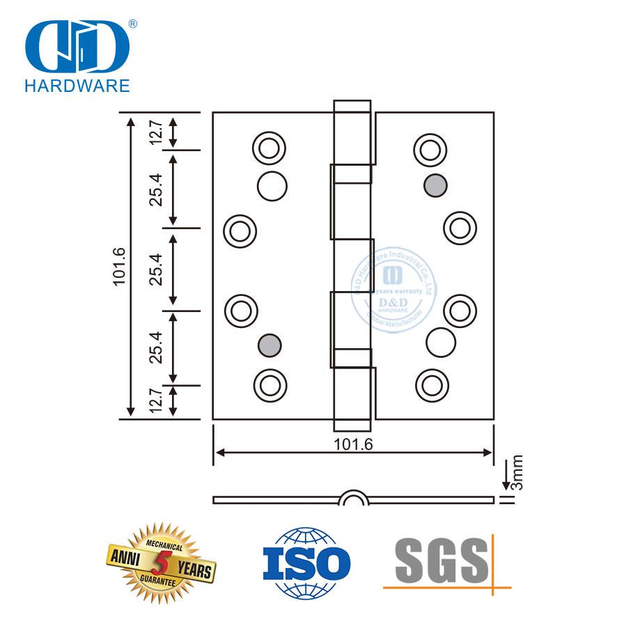 Dobradiça de segurança dupla com cinco juntas em aço inoxidável para porta principal-DDSS014