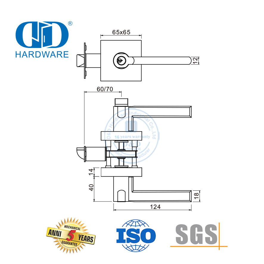 Conjunto de fechadura de alavanca tipo tubular de liga de zinco para porta resistente-DDLK019