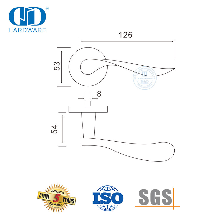 Maçaneta de alavanca sólida de aço inoxidável para porta de entrada frontal europeia-DDSH012-SSS