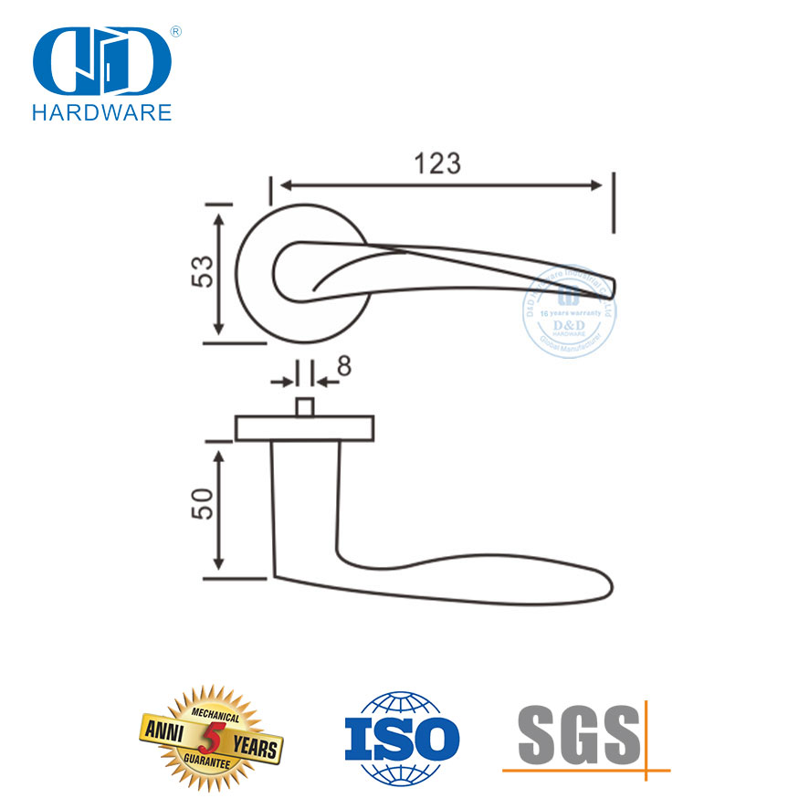 Alça de alavanca sólida tubular de aço inoxidável para banheiro de hotel para porta de madeira-DDSH001-SSS