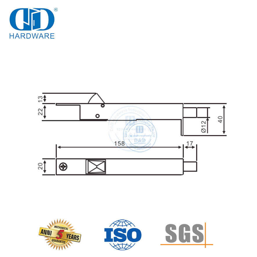Parafuso de descarga automática sinistral de aço inoxidável de latão antigo para porta de passagem-DDDB023-AB