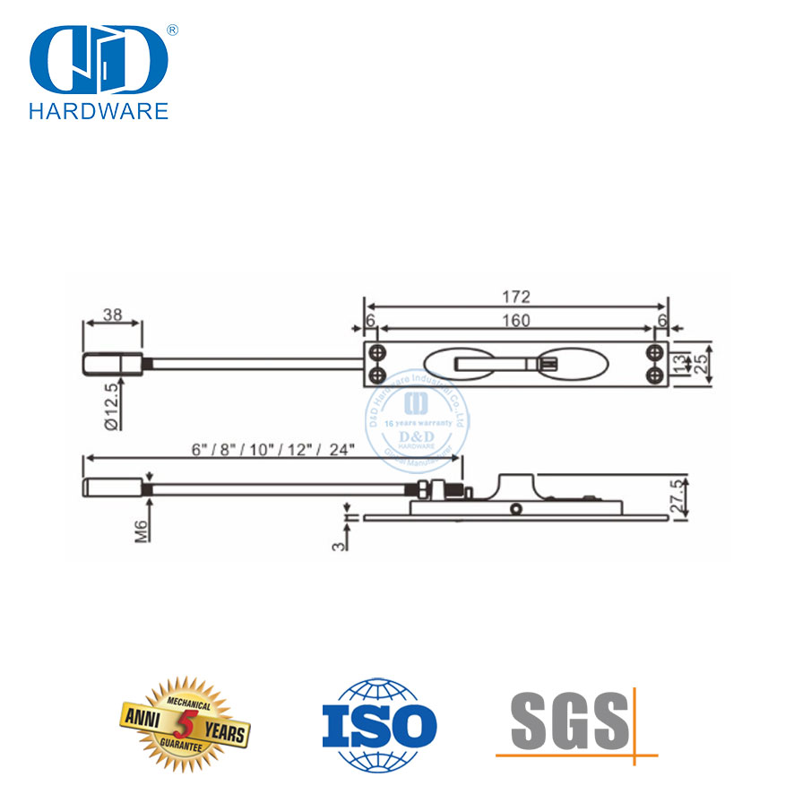 Hardware de porta de metal Alavanca de latão sólido Parafuso de porta nivelada-DDDB010