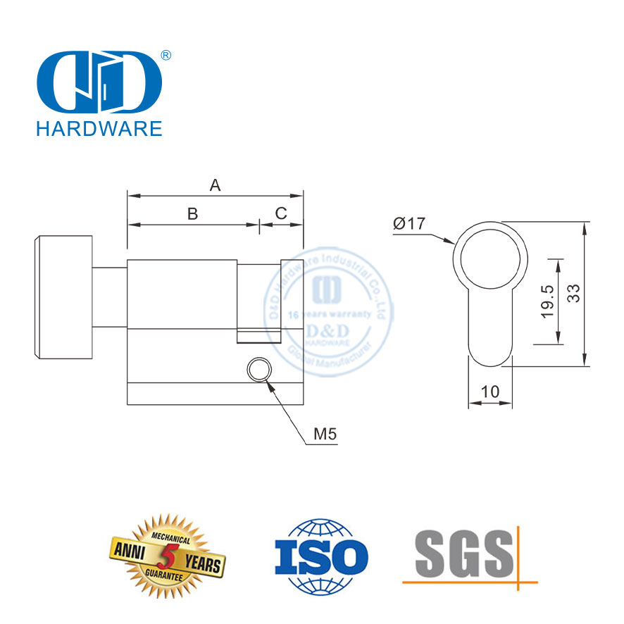Certificação EN 1303 Meio Cilindro com Giro do Polegar para Mortise Lock-DDLC009-45mm-SB