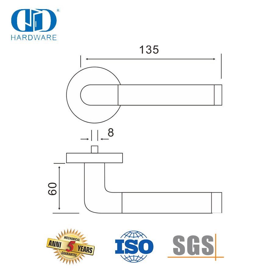 Maçaneta de porta de alavanca de alta qualidade para hardware de construção comercial estilo Euro-DDTH021-SSS