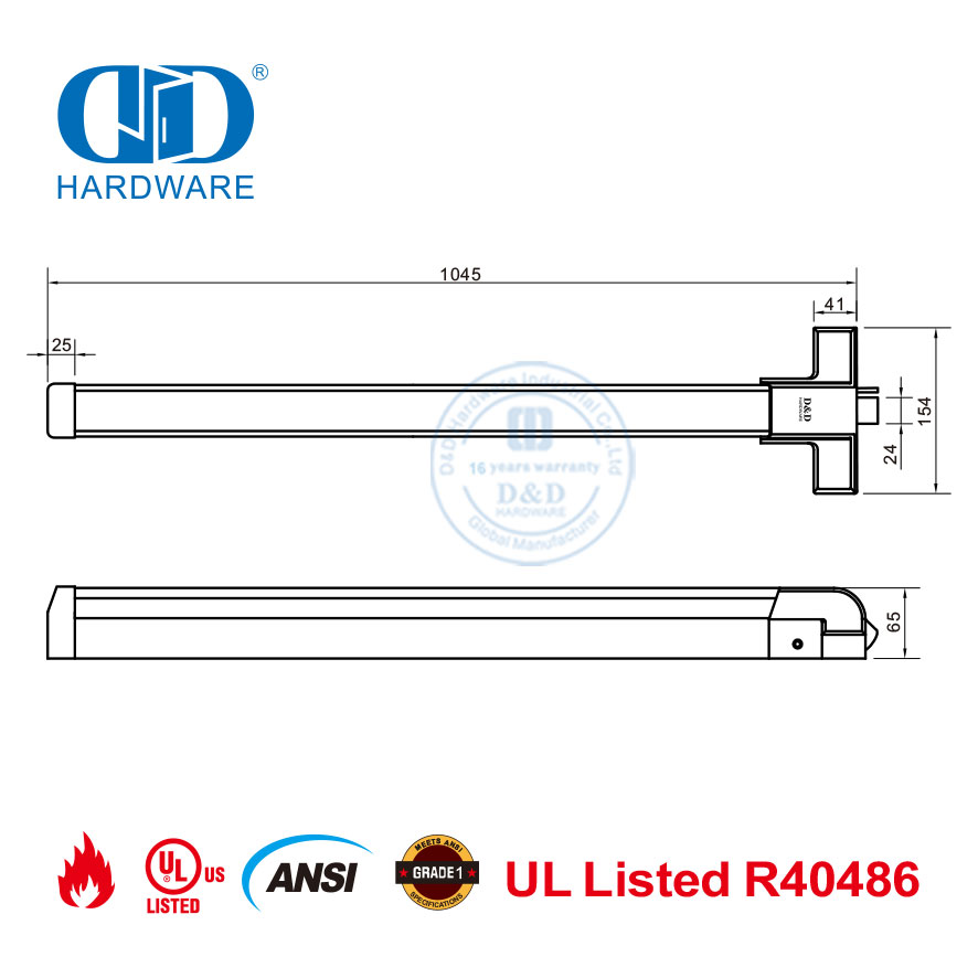 Barra de pressão de hardware de saída de pânico com classificação de incêndio com certificação UL-DDPD005-SSS