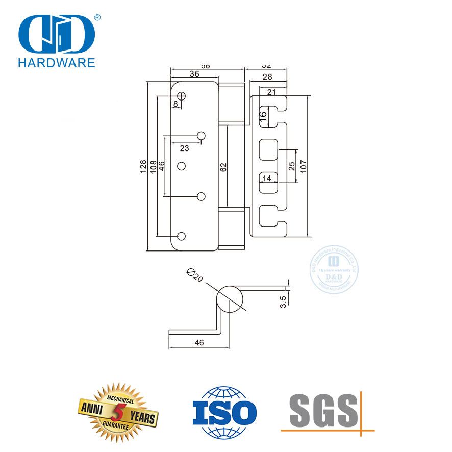 Dobradiça ajustável com eixo giratório firmemente para porta de entrada de metal-DDSS064