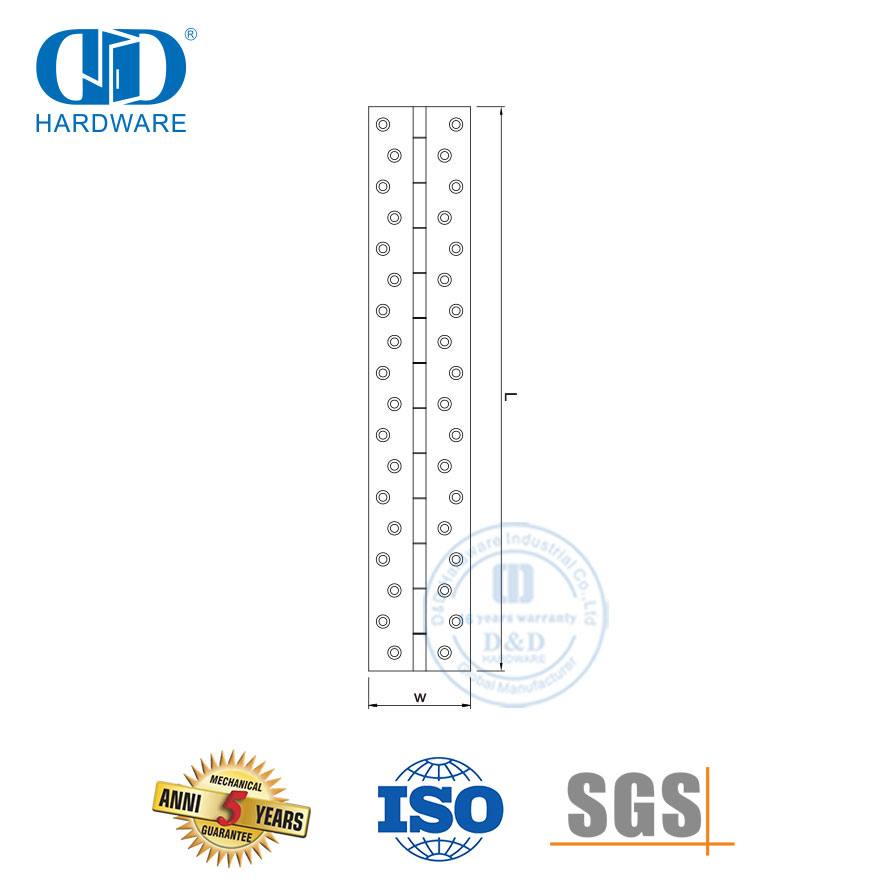 Dobradiça de piano contínua tipo longo de aço inoxidável para porta resistente-DDSS050