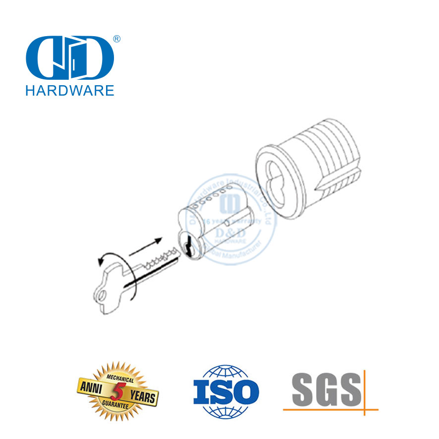 Cilindro de fechadura de porta estilo americano de latão sólido com núcleo intercambiável Housing-DDLC016-29mm-SN