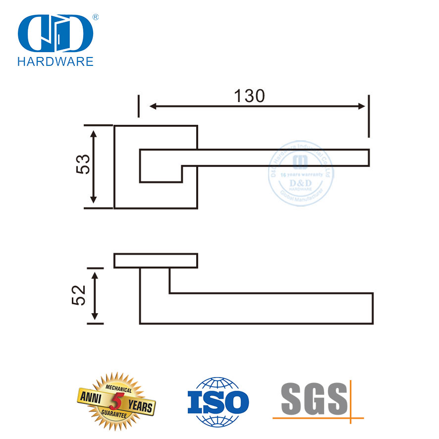 Alça comercial de prata roseta quadrada de aço inoxidável 304 para porta frontal-DDSH037-SSS