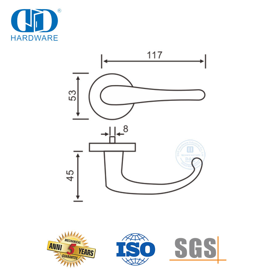 Hardware de porta externa de entrada de hotel alavanca sólida de aço inoxidável Handle-DDSH005-SSS