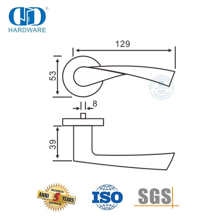 Maçaneta de porta de alavanca sólida tipo simplificada SUS 304 para porta de metal-DDSH002-SSS