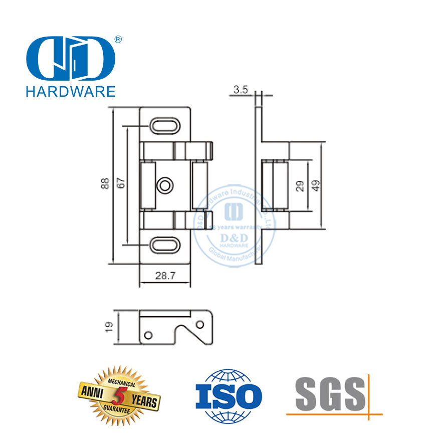 Grelha de aro de aço inoxidável para porta dupla sem montante-DDPD044-SSS