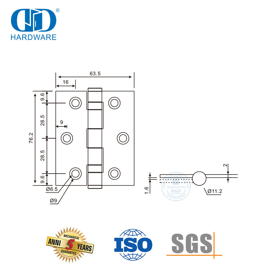 Dobradiça de porta pequena durável de aço inoxidável para mercado sul-americano-DDSS045-B