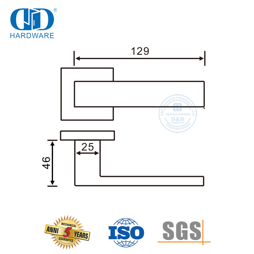 Hardware de porta de metal de estilo europeu de alta qualidade alças de alavanca sólida-DDSH058-SSS