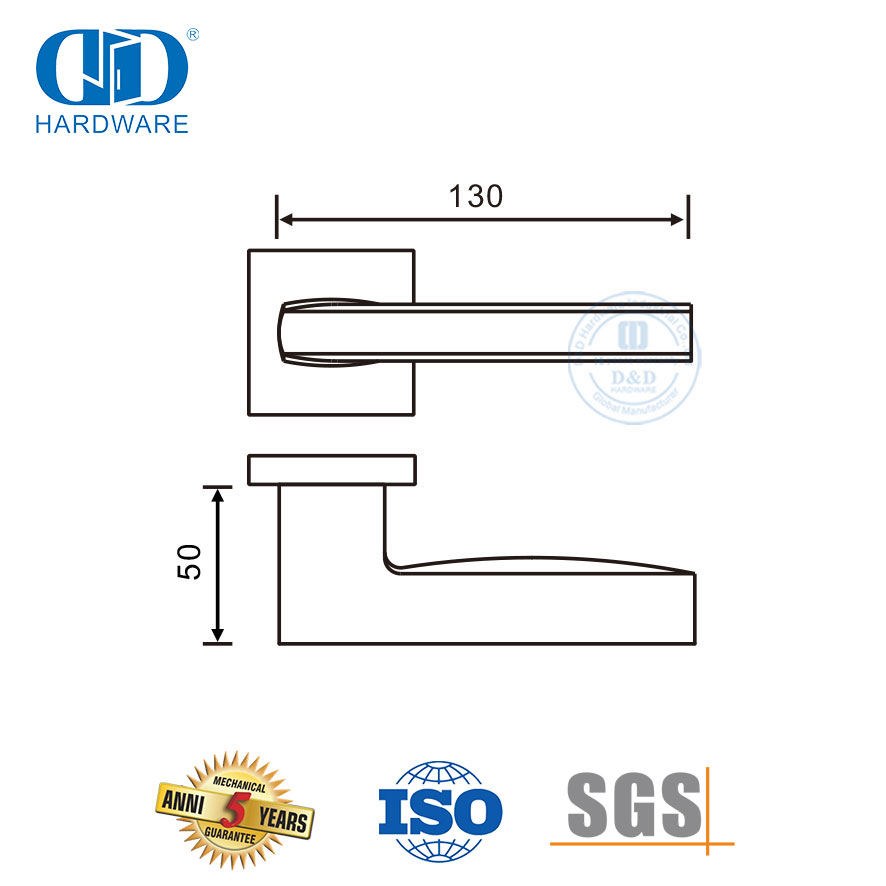 Hardware de porta principal de edifício residencial em aço inoxidável em forma de L alavanca sólida Handle-DDSH054-SSS