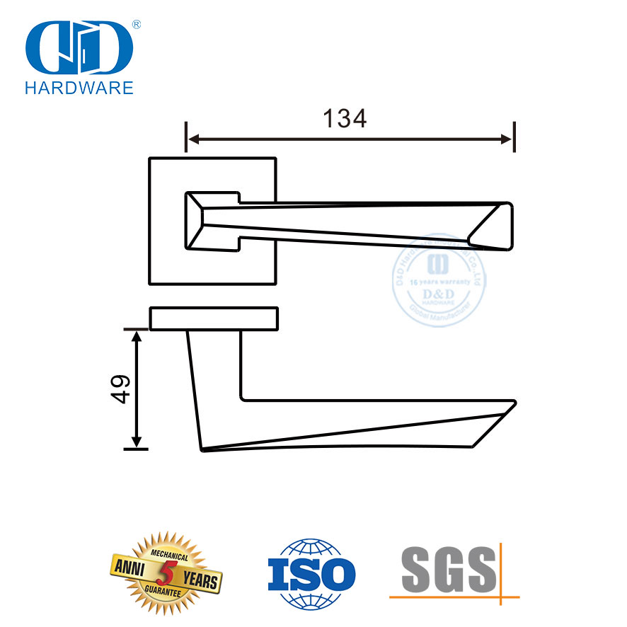 Maçaneta de porta sólida tubular triangular de aço inoxidável com acabamento em latão acetinado-DDSH056-SB