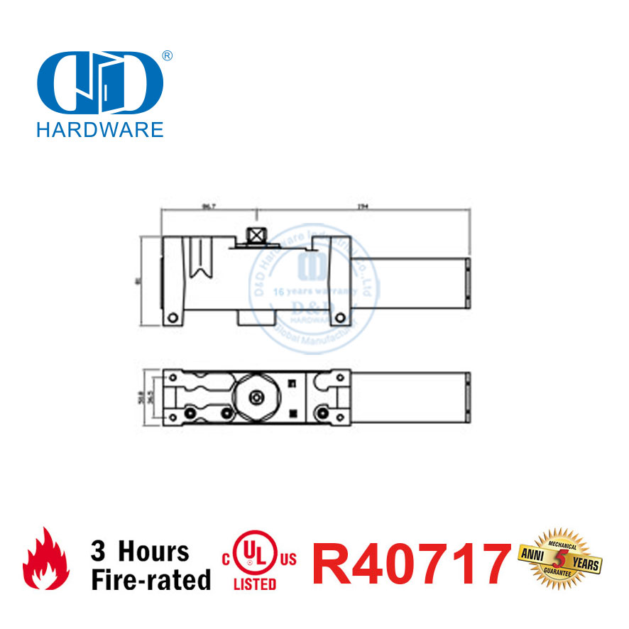Estilo americano resistente para ferragens de porta de metal ANSI UL10C certificação listada porta corta-fogo Closer-DDDC044A