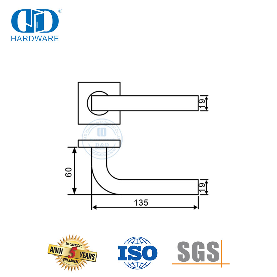 Acessórios de hardware doméstico aço inoxidável quadrado roseta tubo alavanca porta handle-DDTH044-SSS