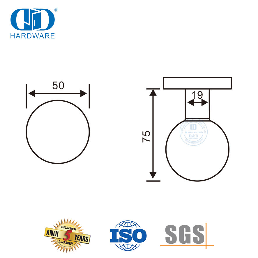 Maçaneta redonda em forma de esfera de aço inoxidável para porta de banheiro-DDTH031-SSS