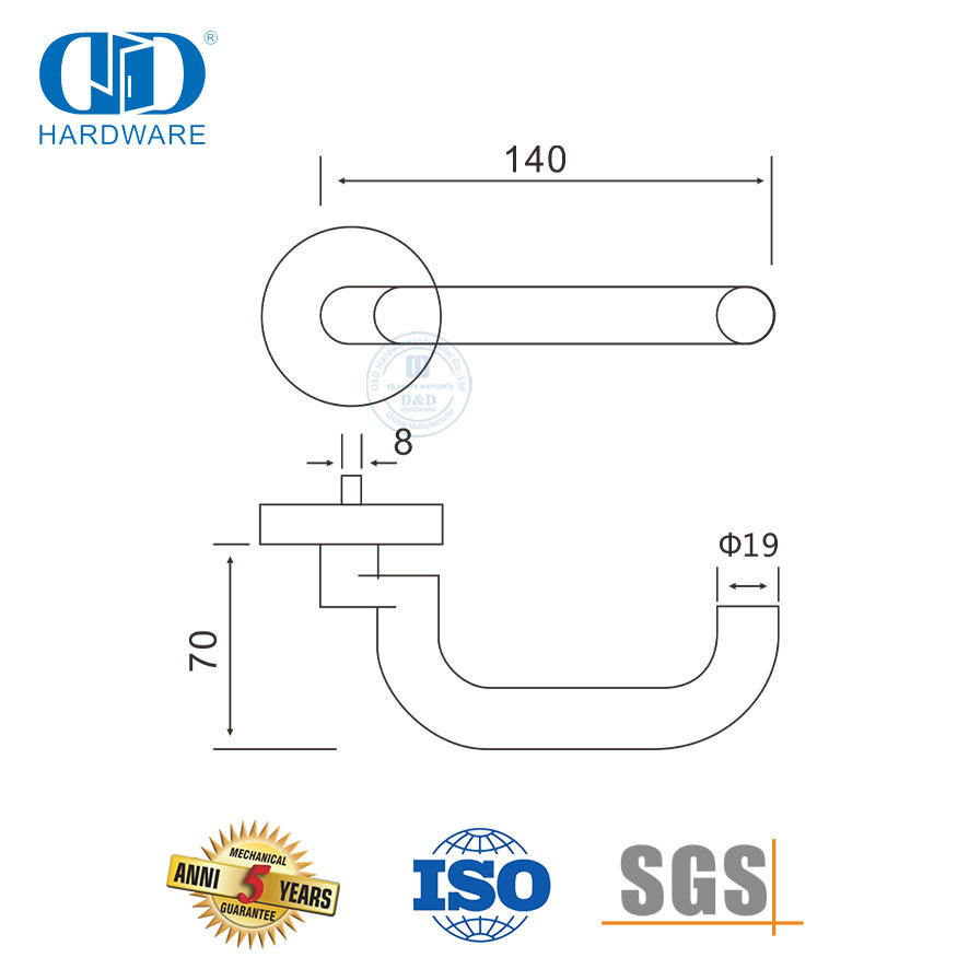 Alavanca dupla face de aço inoxidável para entrada de hotel, porta tubular Handles-DDTH024-SSS