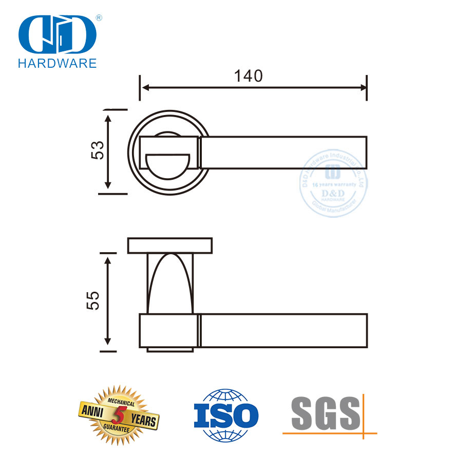 Hardware de porta composto de aço inoxidável 304 alavanca tubular sólida Handles-DDSH018-SSS